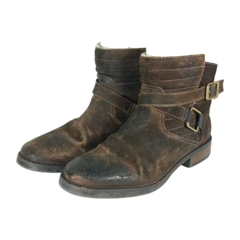 Fabianelli Women's US9-9,5 EU40 Brown Suede Fleece Lined Ankle Booties Italy